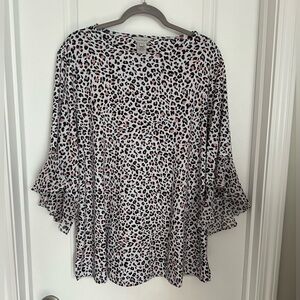 Multiples Leopard Print Ruffle Sleeve Tunic - Blush and Black